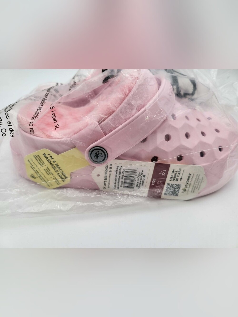 Kids Pink One-Piece Footie Clog with Fuzzy Lining